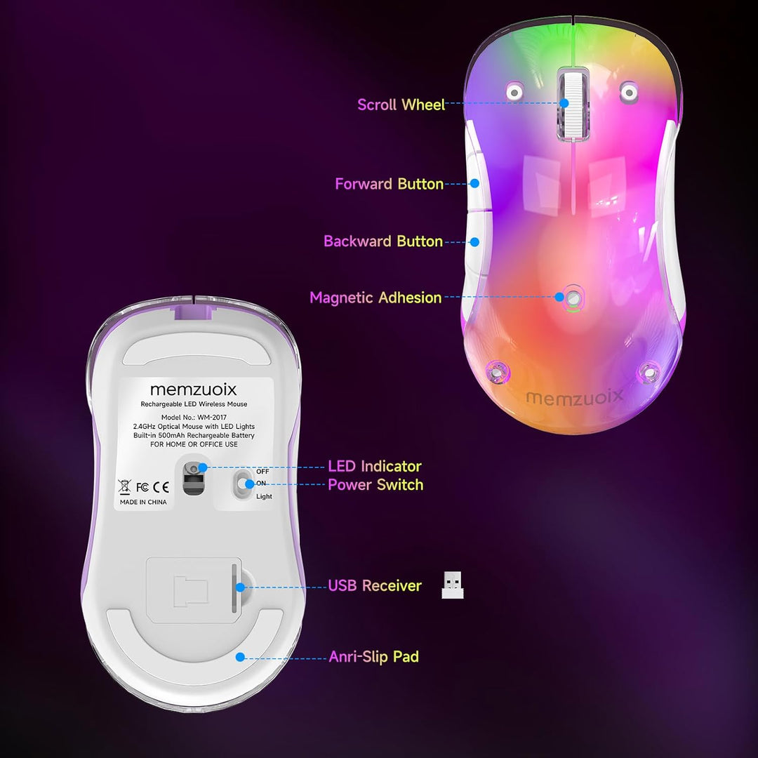 memzuoix LED Kabellose Maus – Wiederaufladbare 2.4G Optische Maus mit Magnetischer Abdeckung, Sanfte