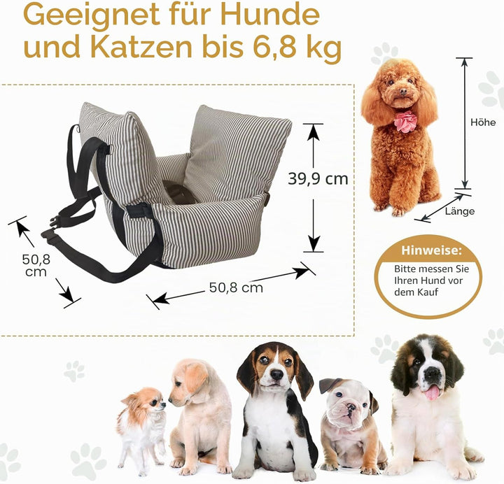 Hunde-Autositz für kleine, mittelgrosse Hunde – erhöhter Haustiersitz mit Sicherheitsgurt, rutschfes