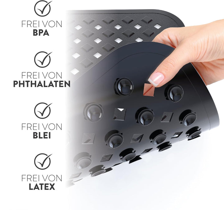 BAMONDO Duschmatte rutschfest & Hautsensitiv (schwarz) 53x53 cm - Antirutschmatte Dusche maschinenwa