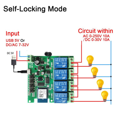Punxasl 4 Kanal Wirelesssmart Schalter, Motorsteuerung, Trockenkontakt-Relaisschalter, RF433 MHz Tuy