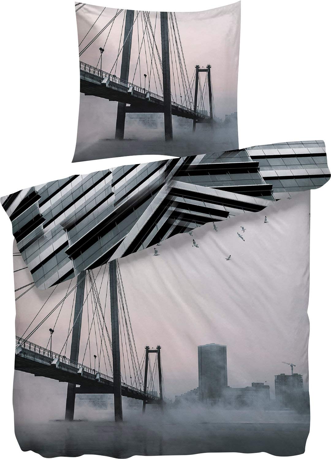Heckett Lane Bettwäsche 100% Baumwolle Nari 135x200 (80x80) Cloudburst Grey 135x200 cm + 80x80 cm Gr