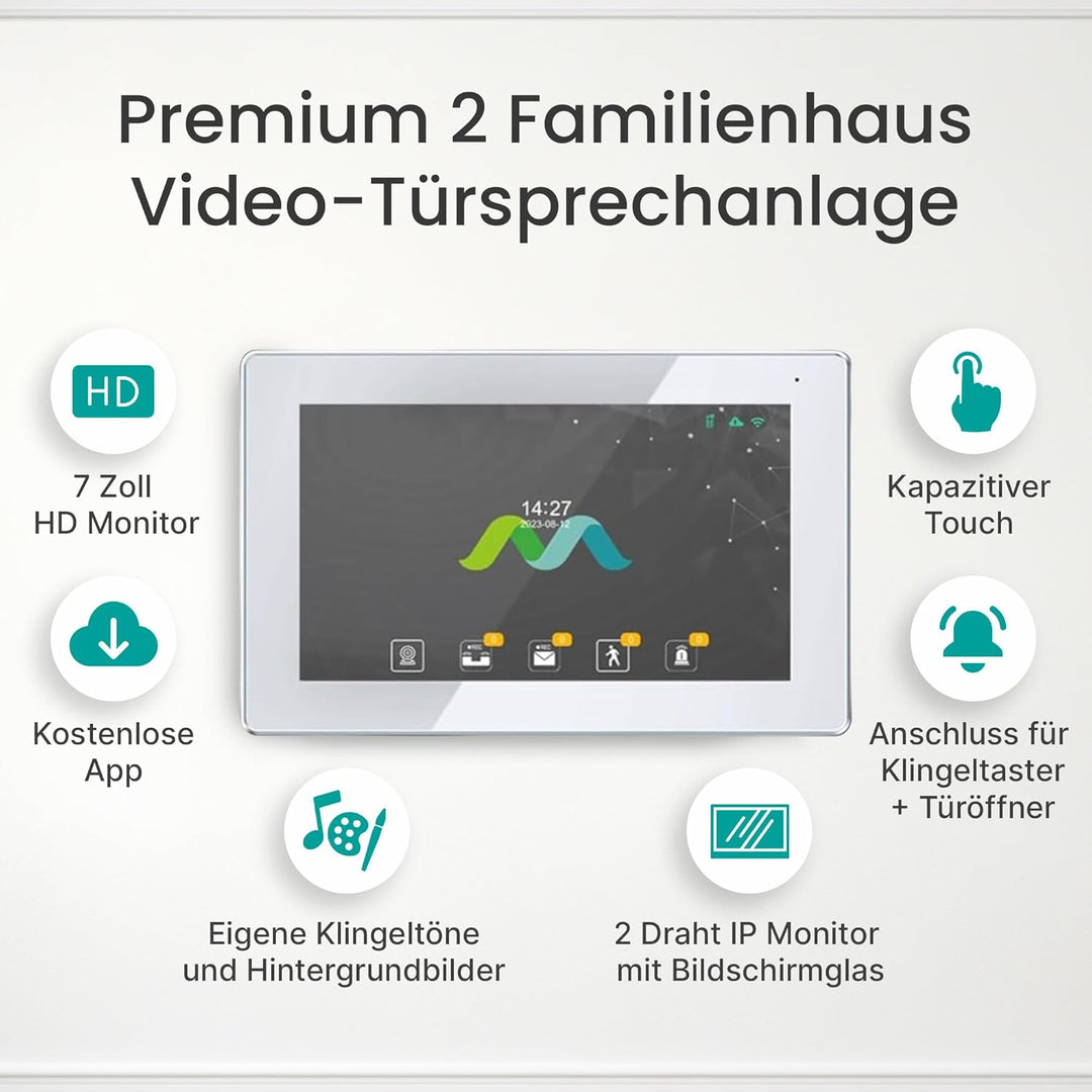 MATHFEL 2-Draht-Bus Video-Türsprechanlage – 3-Familienhaus, 170° Weitwinkelkamera, 3X 7-Zoll Touchsc