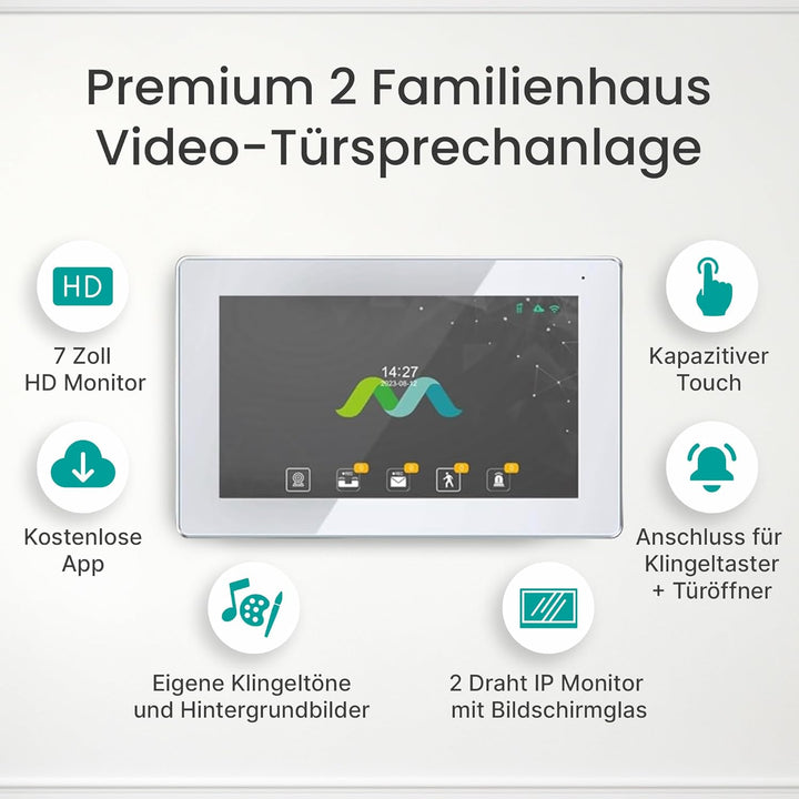 MATHFEL 2-Draht-Bus Video-Türsprechanlage – 3-Familienhaus, 170° Weitwinkelkamera, 3X 7-Zoll Touchsc