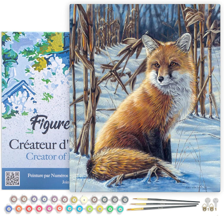 Figured'Art Malen Nach Zahlen Erwachsene Mit Rahmen Fuchs im Schnee - Paint by Numbers Basteln DIY B