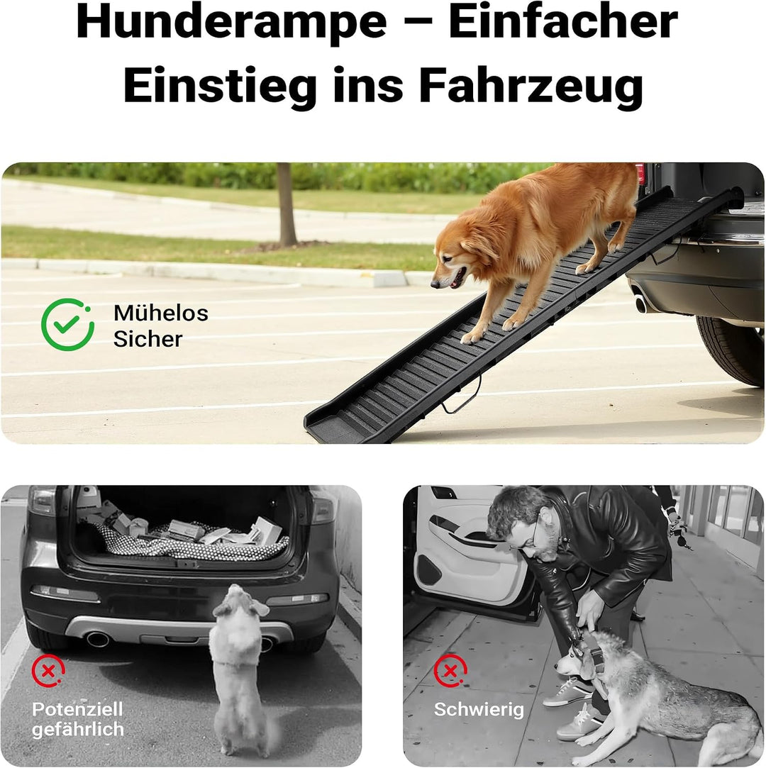 Wiltec Hunderampe faltbar, 156 x 40 cm, geklappt 79 x 40 cm, aus Kunststoff, rutschsicher, Traglast