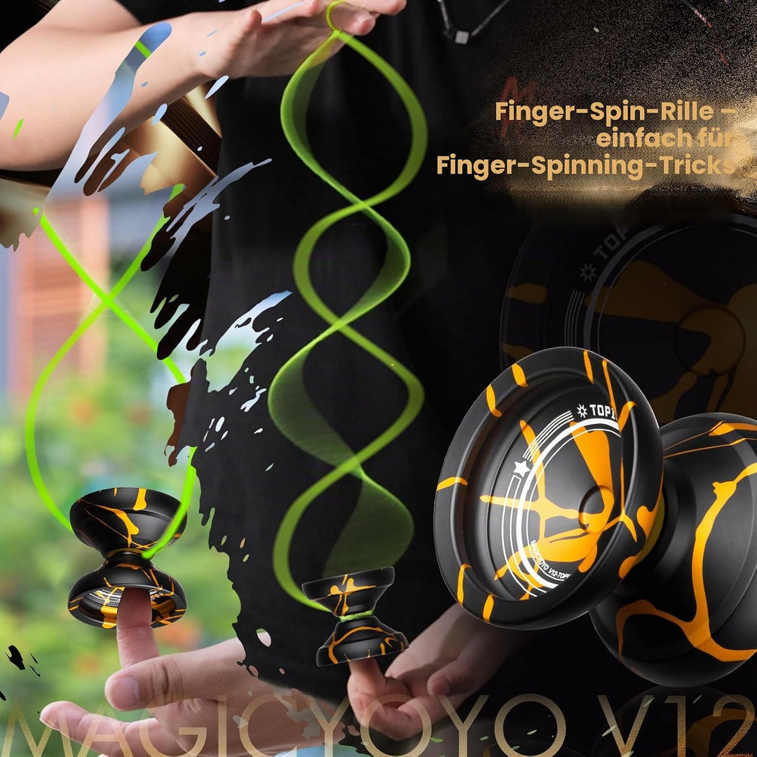 MAGICYOYO V12 Profi JoJo Finger Spin Yoyo für Anfänger &amp; Fortgeschrittene, Duales Metall-JoJo Reakti