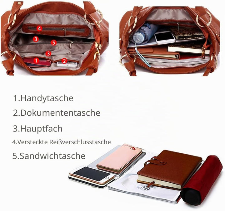 NICOLE & DORIS Damen handtasche Umhängetasche mit grosser Kapazität Weiche Ledertasche shopper Neue