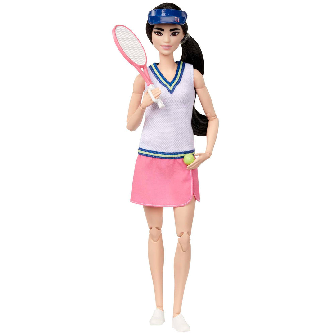 Barbie Made to Move - Tennisspielerin mit Schläger und Ball - Puppe mit 22 Gelenken für realistische