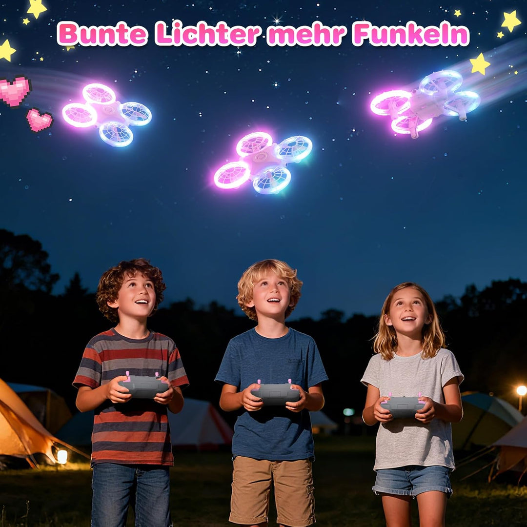Mini Drohne für Kinder RC Drohne mit LED Geschenke für Jungen und Mädchen | 3 Akkus, 360°Flips Rosa,
