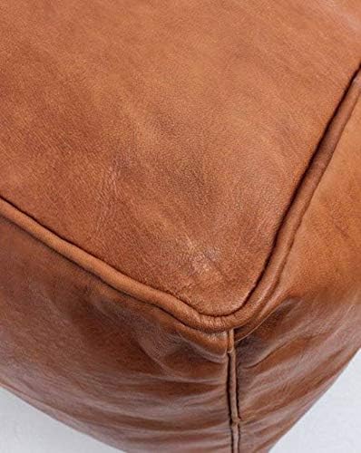 See the Good Quadratischer Leder Pouf - Handgefertigt - gefüllt geliefert - Ottoman, Sitzsack, Fussh