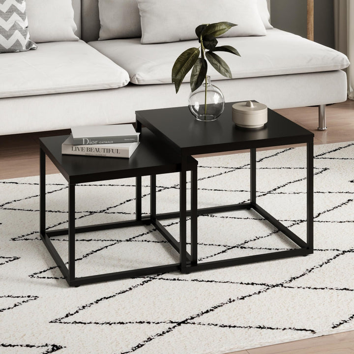 Home Collective Couchtisch 2er Set quadratisch aus Holz, Wohnzimmertisch Modern, Beistelltisch Set 2