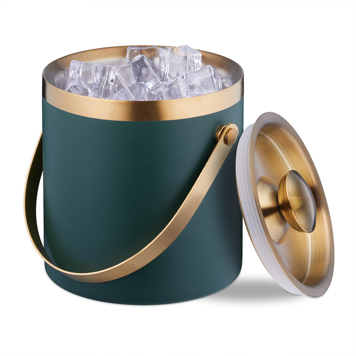 Relaxdays Eiswürfelbehälter, Edelstahl, doppelwandig, Eiseimer mit Deckel & Henkel, 1,5 l, Eiswürfel