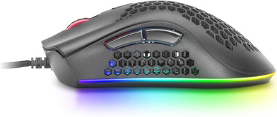 Mars Gaming MMEX Schwarz, RGB Gaming-Maus, 32K DPI, Feather-Kabel, HUANO-Schalter, MMEX