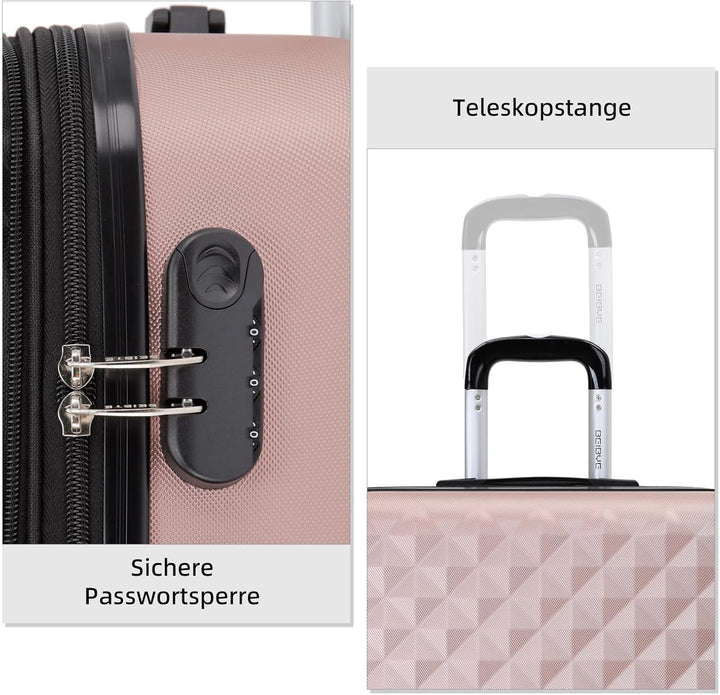 BEIBYE Zwillingsrollen 2066 Hartschale Trolley Koffer Reisekoffer Gepäck M-L-XL-Set (Rosa Gold, M) R