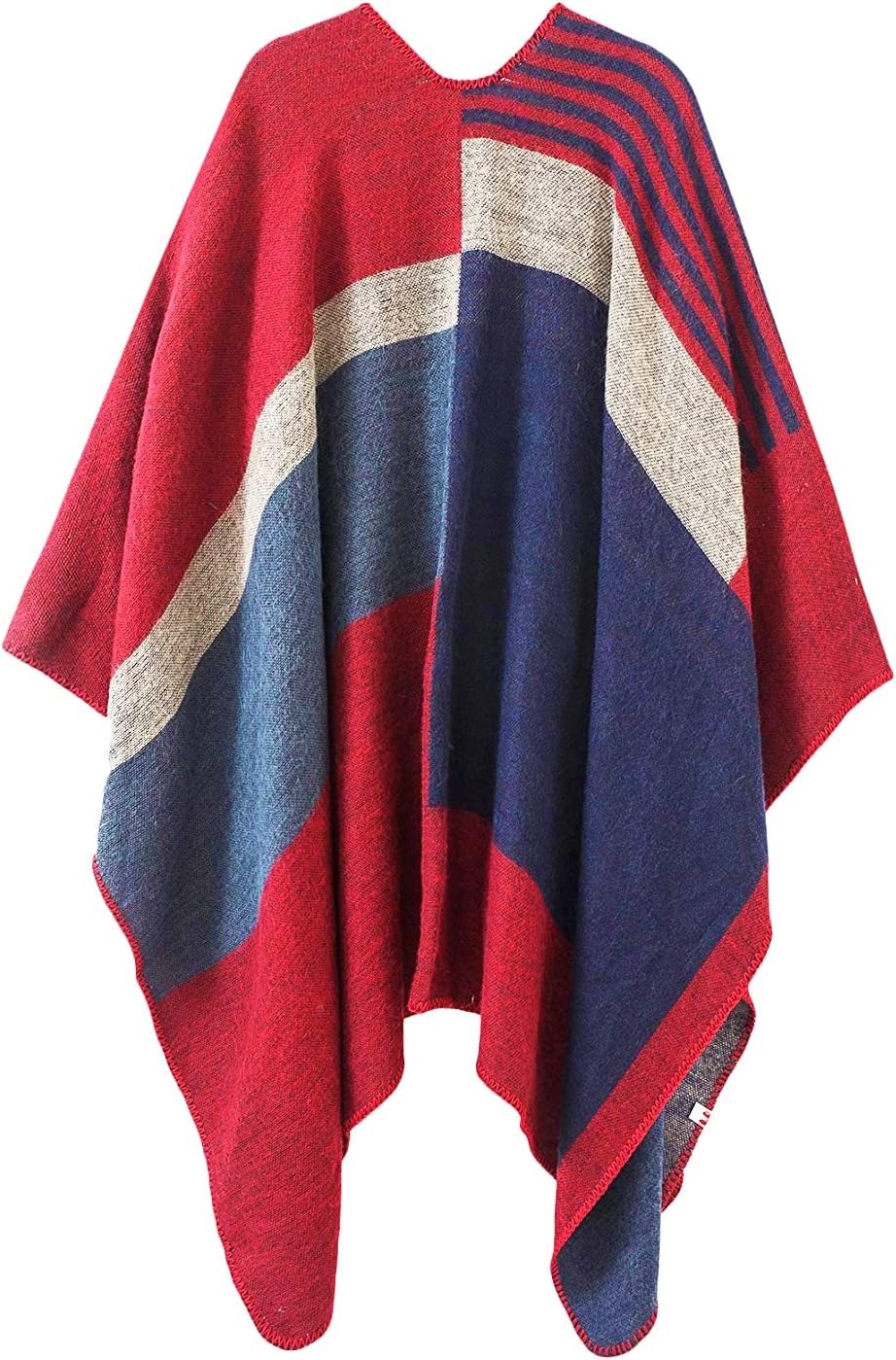Shmily Girl - Damen Poncho Habe Gestrickt Überdimensionalen Decke Kap-Schal Leopard / Rot, Leopard /