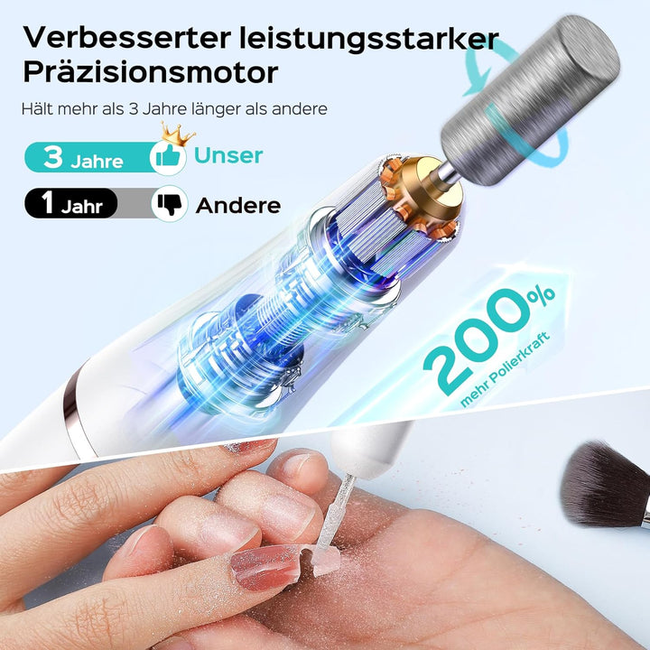 COSLUS Professionell Nagelfräser Kabellos Tragbar: Elektrische Nagelfeile Stufenlos mit Licht für Ge