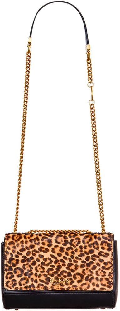 GUESS Damen Iseline Convertible Flap Umhängetasche, Crossbody-Klappe Leopard, Leopard