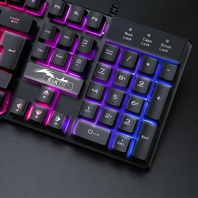 BAKTH Gaming Tastatur und Maus Set, LED Hintergrundbeleuchtung QWERTZ DE Layout, Regenbogen Farben B