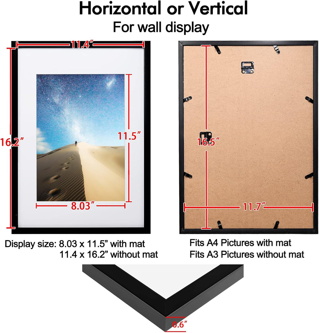 EGOFINE Bilderrahmen A3 2er Set, Heavy Duty Wooden Composite Photo Frames with Plexiglass - Horizont