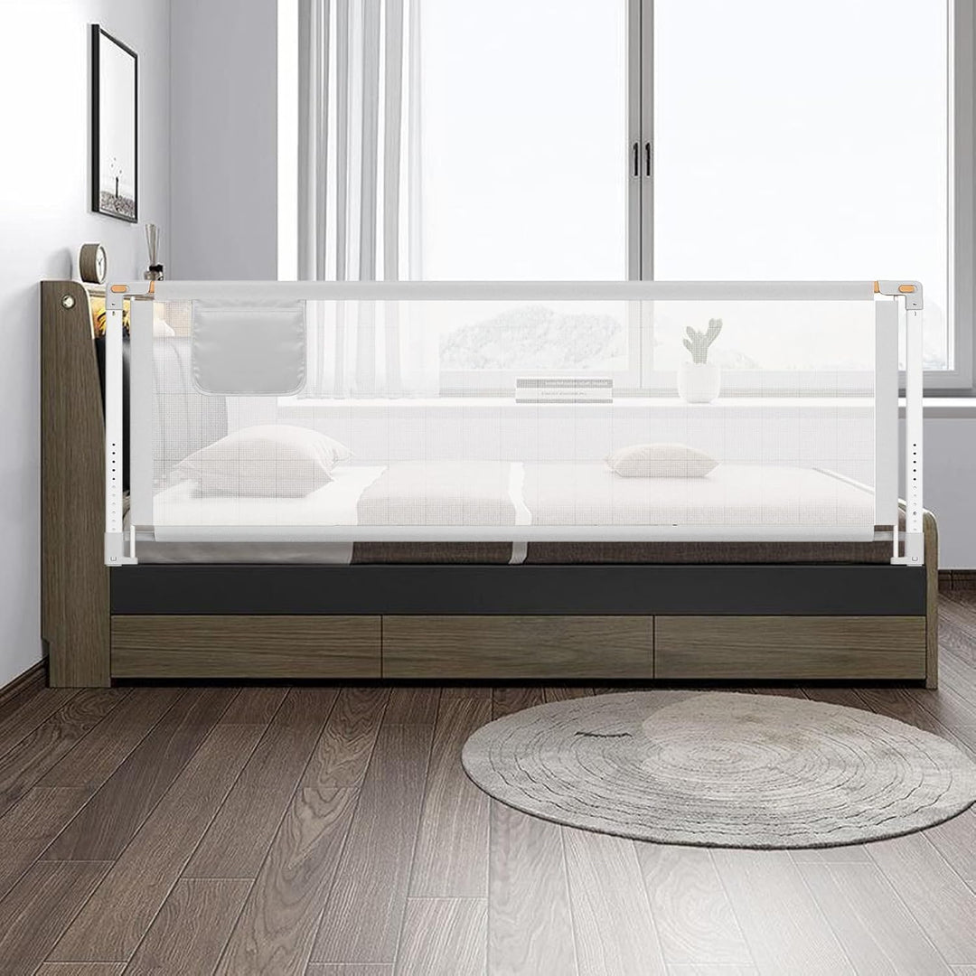 YIKANWEN Bettgitter, 140cm Bettschutzgitter für Kinder ab 0-10 Jahren, einziehbare Kinderbettgitter