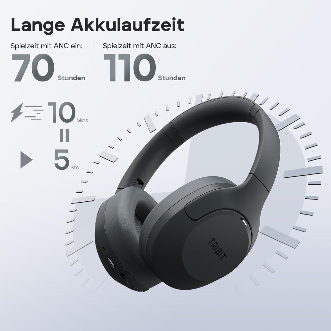 Tribit QuietPlus 81 Over-Ear Kopfhörer mit Noise Cancelling, 110 Std., Schnellladen, Bluetooth 6.0,