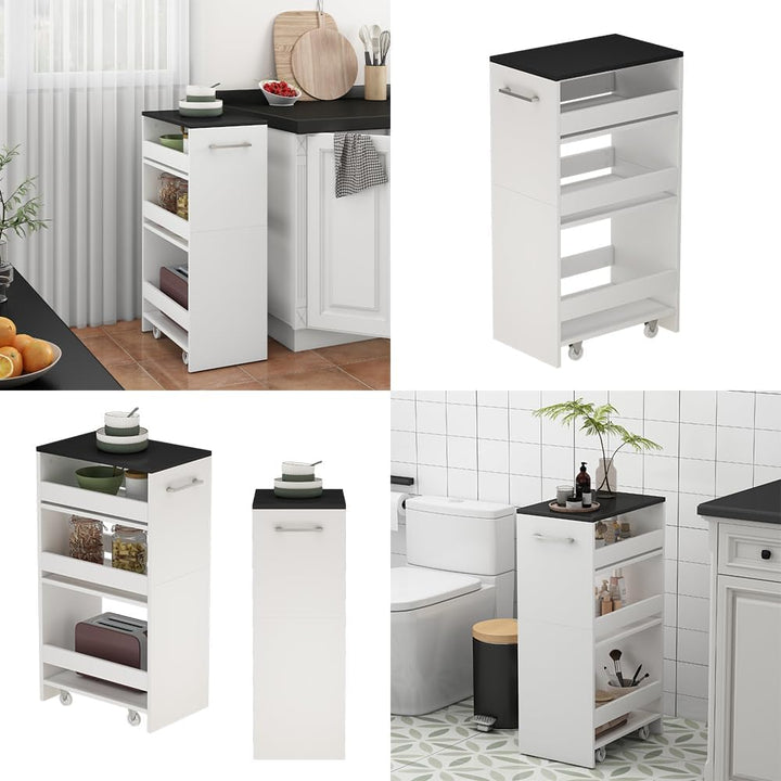 Vicco Rollregal Rivo, rollbare Küchen-Minibar, Weiss/Anthrazit, 30 x 84.8 cm Weiss/Anthrazit 30 cm,