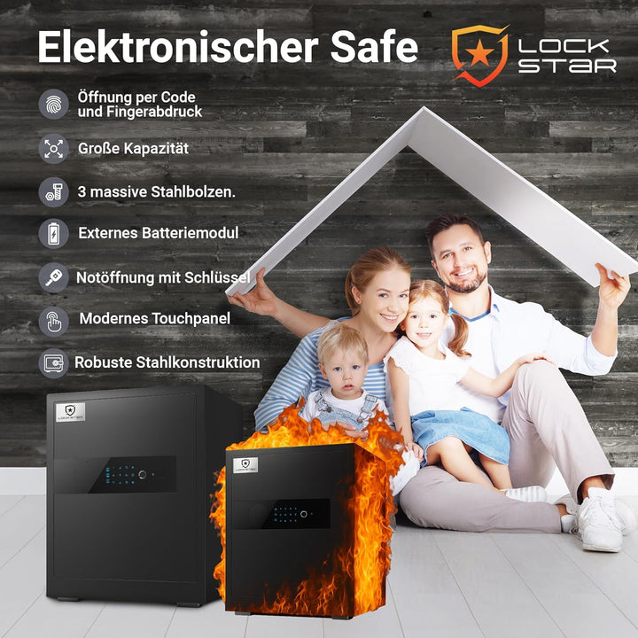 EXTRALINK Elektronischer Tresor Für Zuhause – Safe Mit Touchscreen, Code & Biometrischem Fingerabdru
