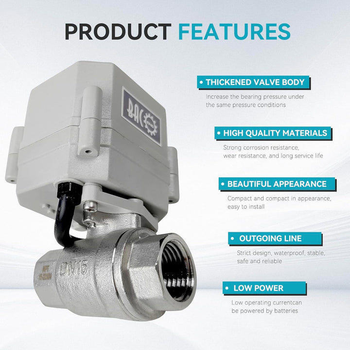 BACOENG AC110/230V 2 Wege 1/2" Edelstahl Motorkugelhahn Elektrische Zonenventil mit Stecker NC 1/2"