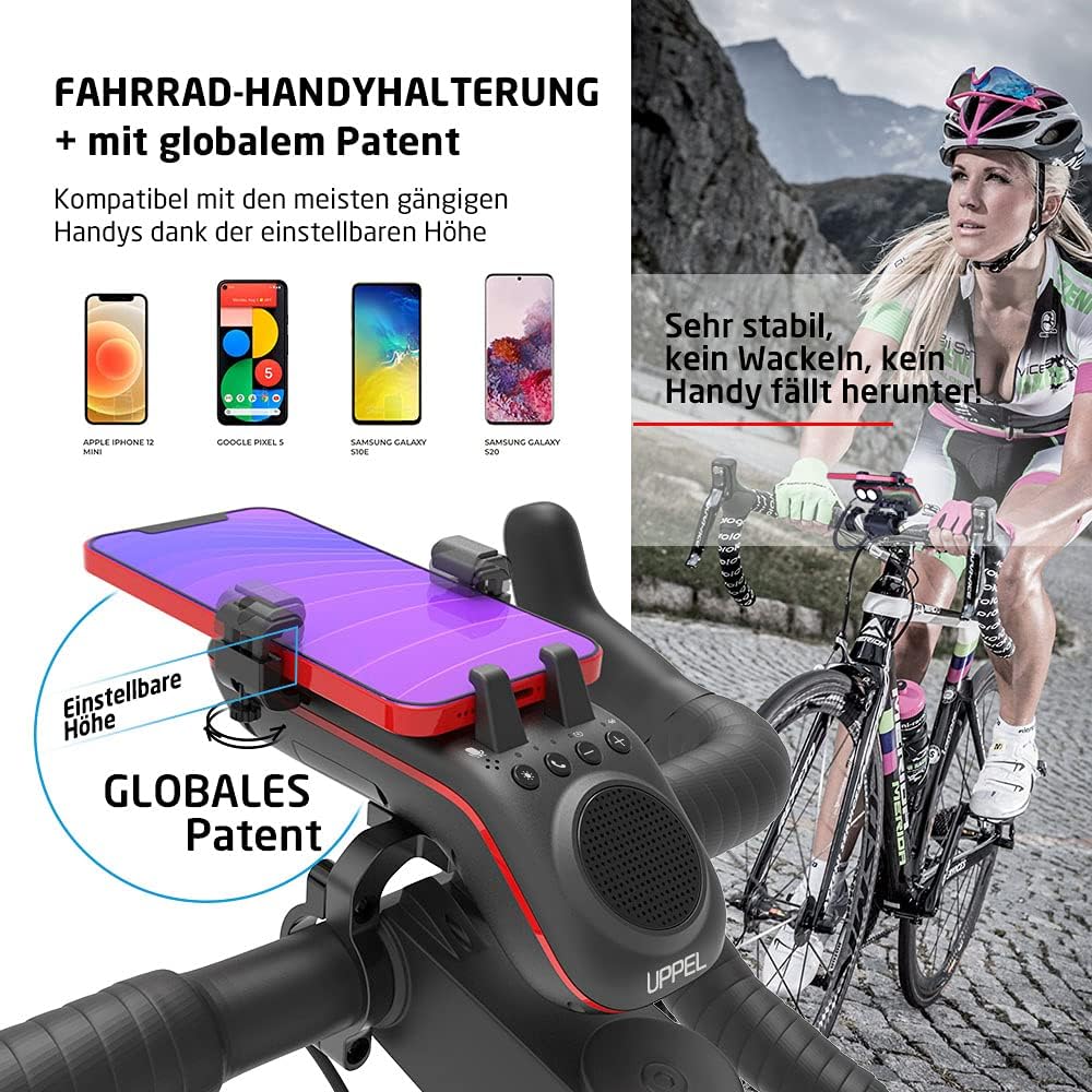 UPPEL Fahrrad Bluetooth Lautsprecher Multifunktions Wasserdichtes Fahrrad Audio - Powerbank/Klingel/