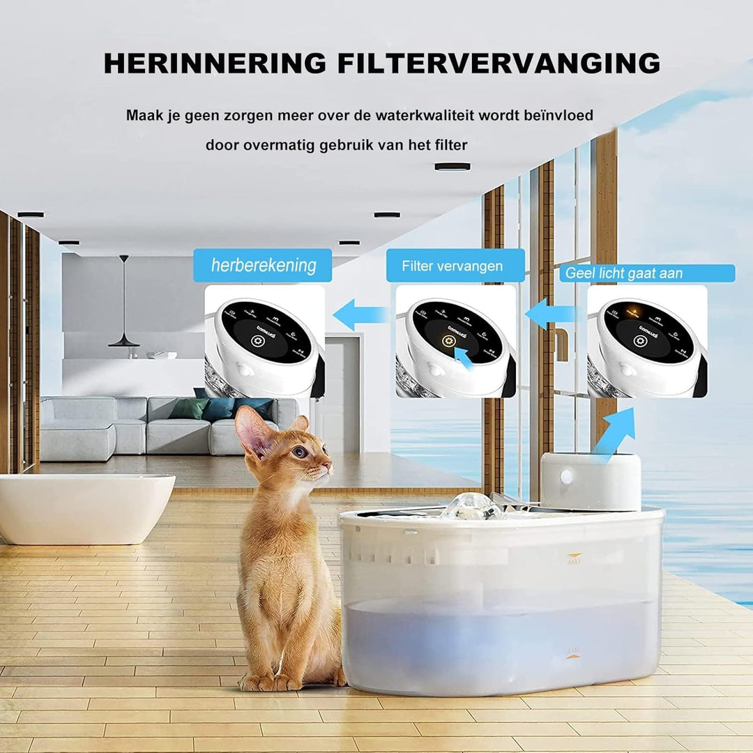 TOMXCUTE 3L Katzenbrunnen Kabellos, 5000mAh Akku Batteriebetriebener Trinkbrunnen für Katze mit Bewe