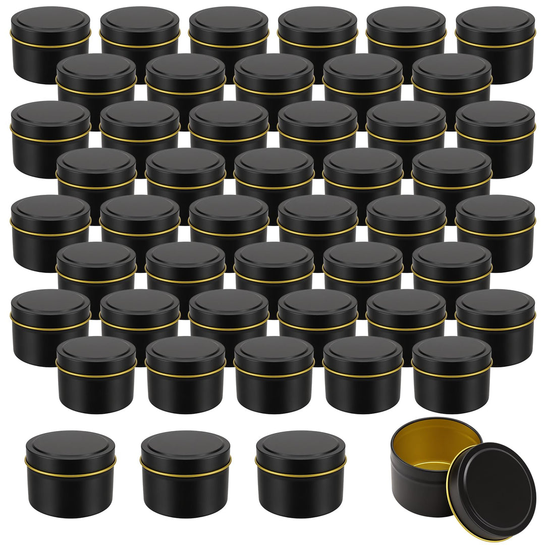 SYUTBOU 48 Stück 120ml Schwarz Kerzendosen, 65 x 45 mm Feuerblech Leer mit Deckel zum Befüllen, Für