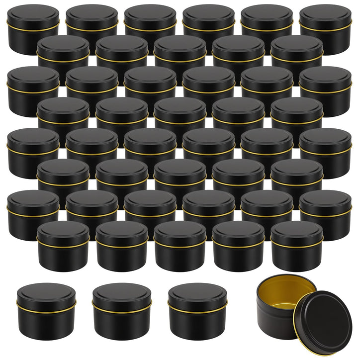 SYUTBOU 48 Stück 120ml Schwarz Kerzendosen, 65 x 45 mm Feuerblech Leer mit Deckel zum Befüllen, Für