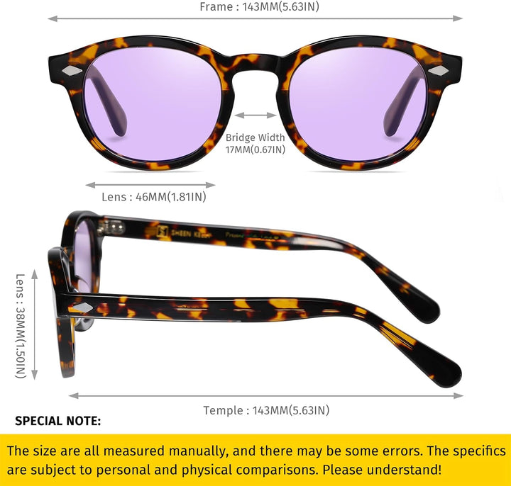 SHEEN KELLY Retro Acetat Ovale Sonnenbrille für Männer Frauen Hochauflösend Polarisierte Round Linse