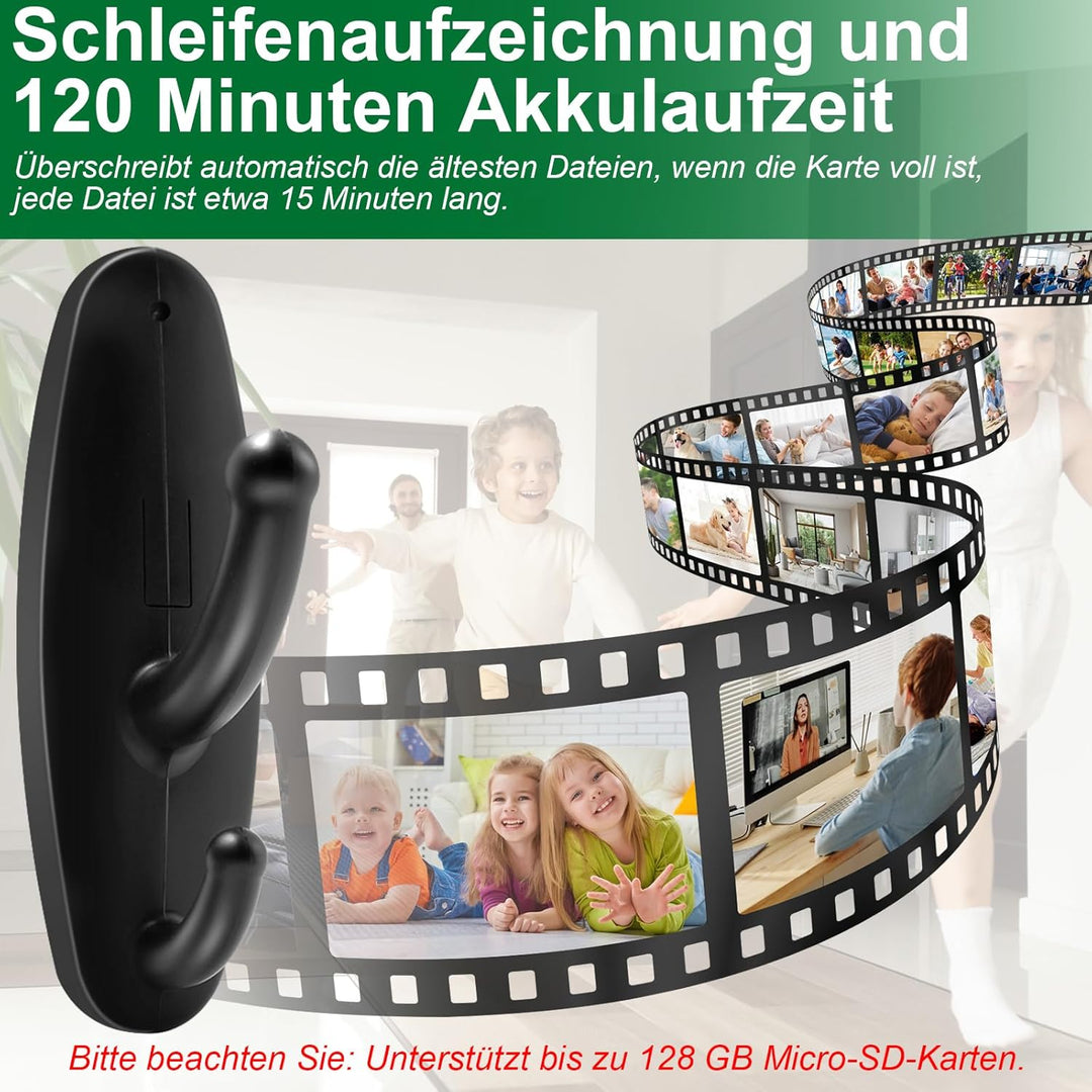 Tragbare Kamera mit Akku 120 Minuten, Kleine-Kamera Innen für Videos HD 1080P, Mikro-Videokamera mit