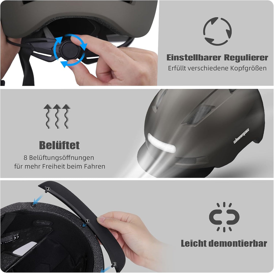 Shinmax Fahrradhelm Herren Damen, Helm Fahrrad mit USB Licht 5 Modi Fahrradhelm mit Visier, Mountain