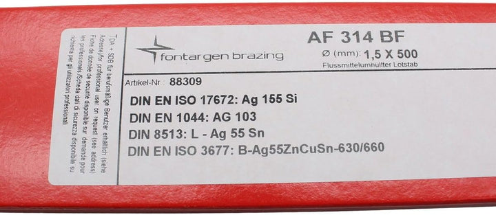 Silberlotstäbe, Silberlot mit Flussmittel, Silberlot 55% borsäurefrei flussmittelumhüllt, AT: 650 °C