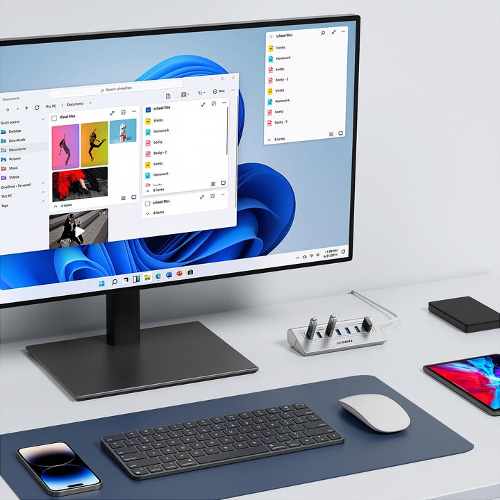 USB Hub 3.0 7-Port, Aluminium USB Verteiler Adapter mit Mehrfach USB 3.0 5Gbit/s, 100cm Langkabel un