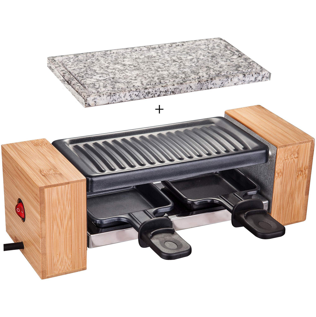 Syntrox Raclette 2 Personen Biel 320W, Mini Raclette Grill mit Heisser Stein und Emaillierter Grillp