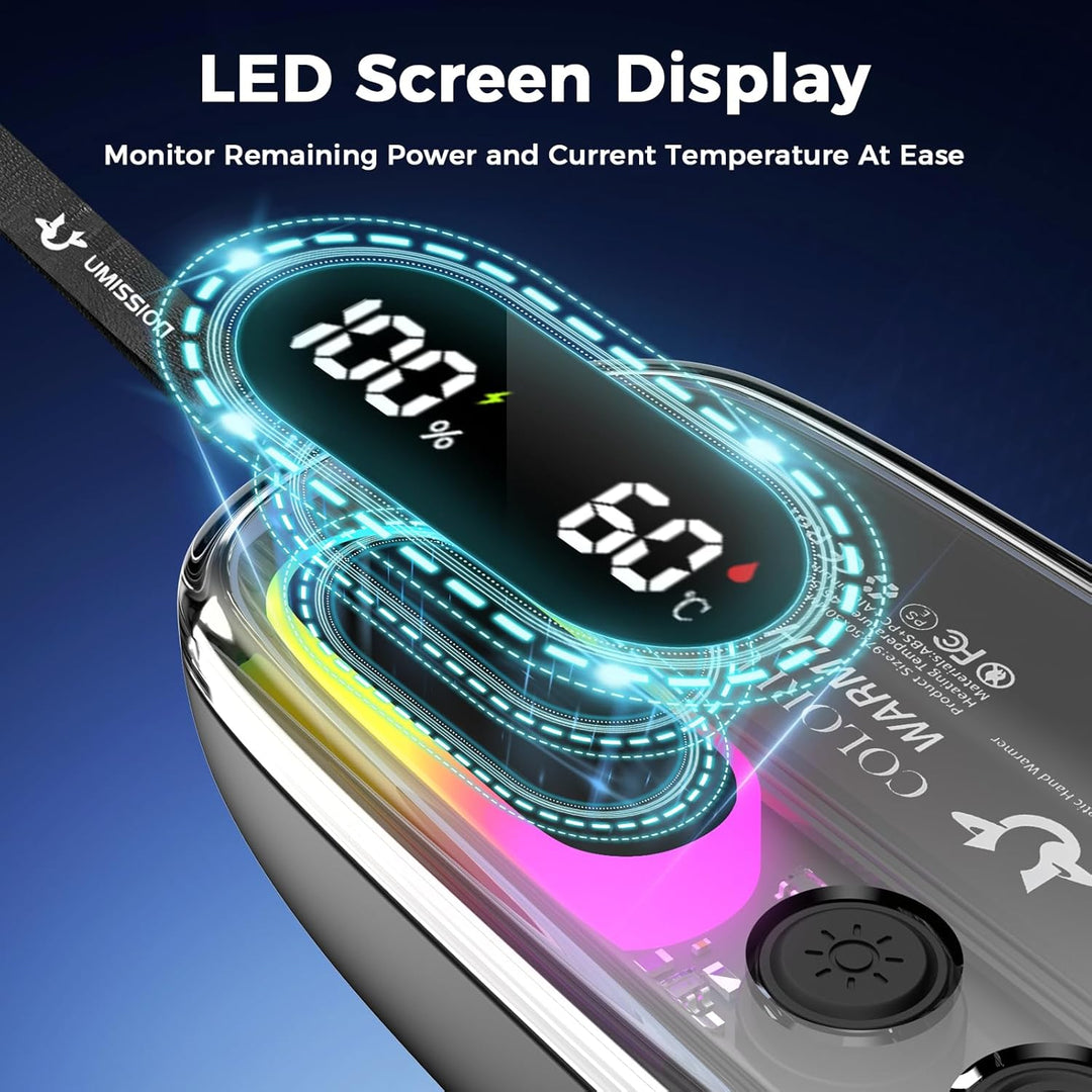 Handwärmer Elektrisch 2 Pack, Taschenwärmer Wiederverwendbar Magnetische Hand Warmers mit RGB-Beleuc