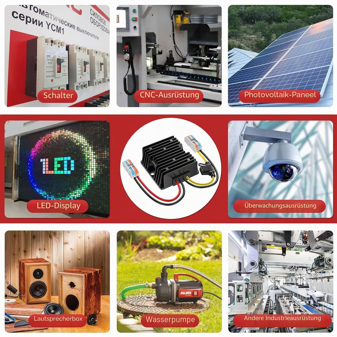 24V auf 12V 10A 120W, Spannungswandler 24V zu 12V mit Sicherung Wasserdicht und Schnellverbinder Kab