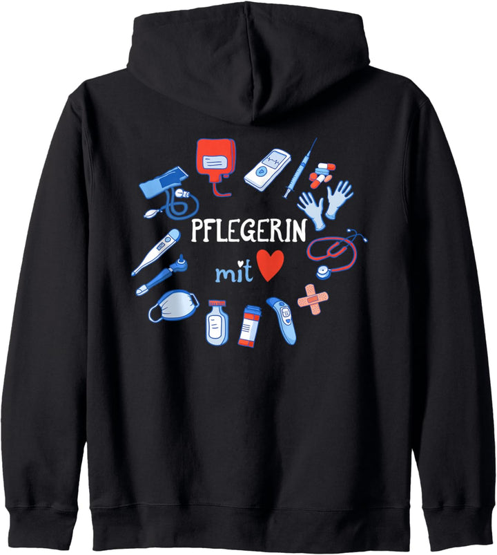 Pflegerin mit Herz Jacke Pflege Pausenjacke Krankenschwester Kapuzenjacke