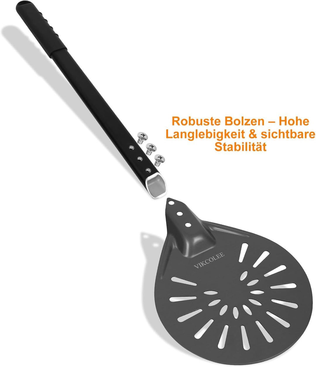 Perforierter Pizzaschieber, runder Pizzawender 17,8 cm, rutschfester Griff 42 cm, robuster eloxierte