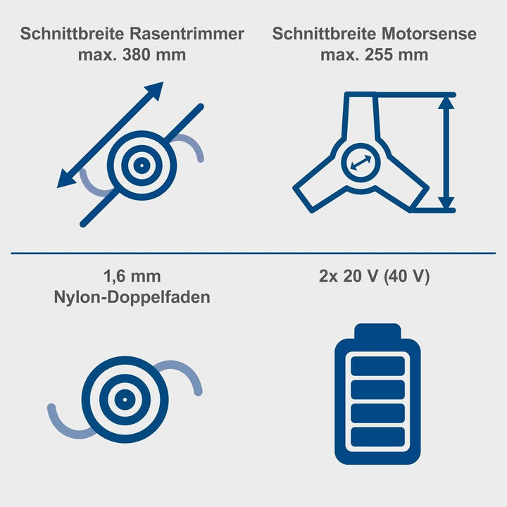 Scheppach Akku-Freischneider BC-BCH380/40-X Brushless | Schnittbreite Rasentrimmer 380 mm/Motorsense