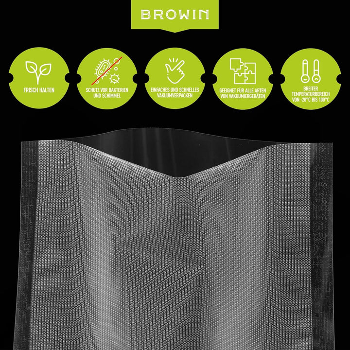 BROWIN® Molettierte Beutel für Vakuumiergerät 320634 | Hochwertige Vakuumbeutel für Lebensmittelverp