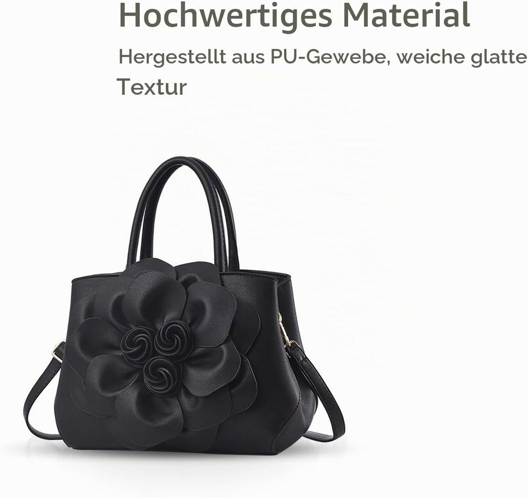 NICOLE &amp; DORIS Modische Damen-Umhängetasche, Handtasche, Umhängetasche, Blumenmotiv Schwarz, Schwarz