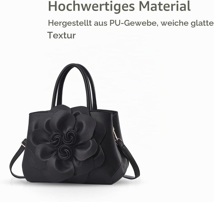 NICOLE &amp; DORIS Modische Damen-Umhängetasche, Handtasche, Umhängetasche, Blumenmotiv Schwarz, Schwarz