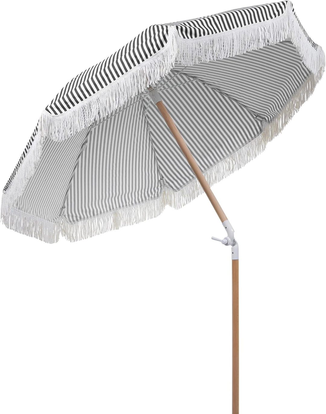Sonnenschirm mit Volant Regenschutz Holzmast schwarz rund ⌀ 150 cm Boho Mondello