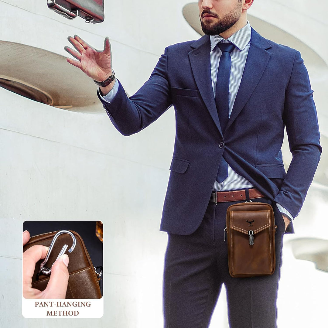 BAIGIO Handytasche Leder Vintage Gürteltasche Herren Hüfttasche Klein Schultertasche Umhängetasche R