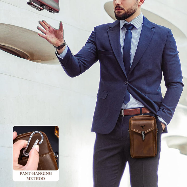 BAIGIO Handytasche Leder Vintage Gürteltasche Herren Hüfttasche Klein Schultertasche Umhängetasche R