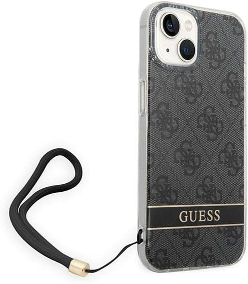 GUESS GUOHCP14MH4STK Hülle für iPhone 14 Plus 6,7" schwarz/Black hardcase 4G Print Strap